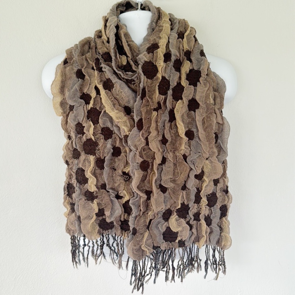 Handmade brown tan textured layered neck scarf one size